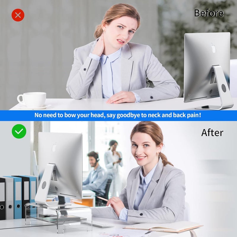 Beimu Acrylic Monitor Stand Riser Acrylic Laptop Stand Clear Computer Stand Laptop Riser with Storage Desk Organizer Accessories for Home and Office - Image 4